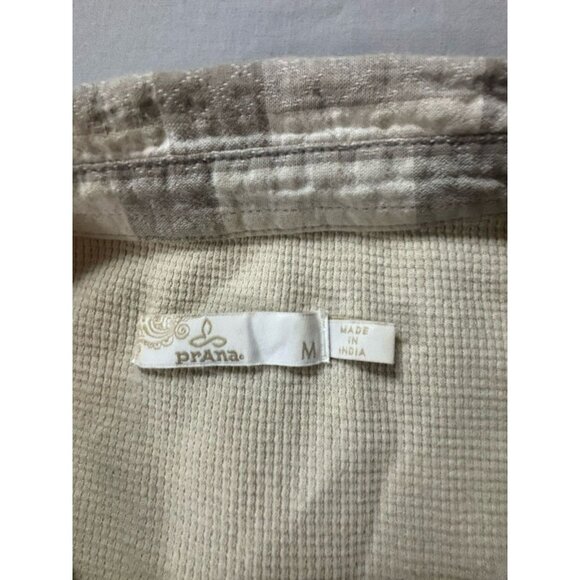 prAna Shirt Womens Medium Gray Beige Plaid Flannel Lined Snap Shacket Outdoor - Picture 4 of 6